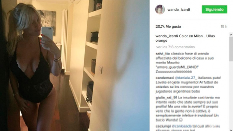 La selfie hot de Wanda: Con un body negro y tres meses de embarazo