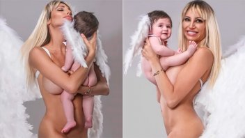 Vicky Xipolitakis posó desnuda con su bebé de 8 meses