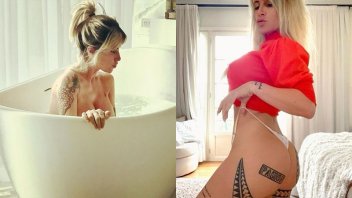 Florencia Peña con diminuta ropa interior y desnuda en la bañera