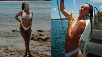 En bikini y sobre un yate,  Oriana Sabatini se bañó bajo el sol