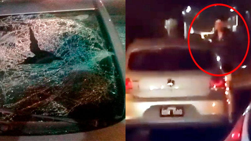 Video: el momento en que sujeto sube a capot del auto en el que iba su ex pareja