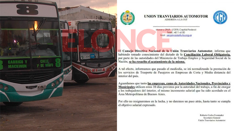 UTA acató la conciliación obligatoria y se levanta el paro de ...