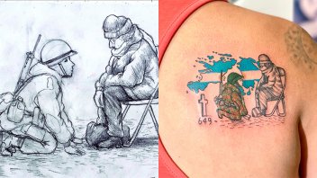 Hija de veterano de Malvinas se tatuó el dibujo entrerriano que recorrió el país