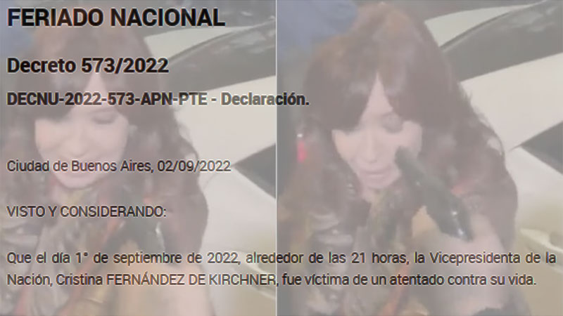 Hoy es feriado por el intento de magnicidio contra la Vicepresidenta: el decreto