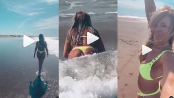 El video de Graciela Alfano en la playa: de espaldas en bikini, chapuzón y más