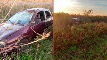 Un auto despistó, volcó y terminó su marcha en un campo lindero a ruta 23