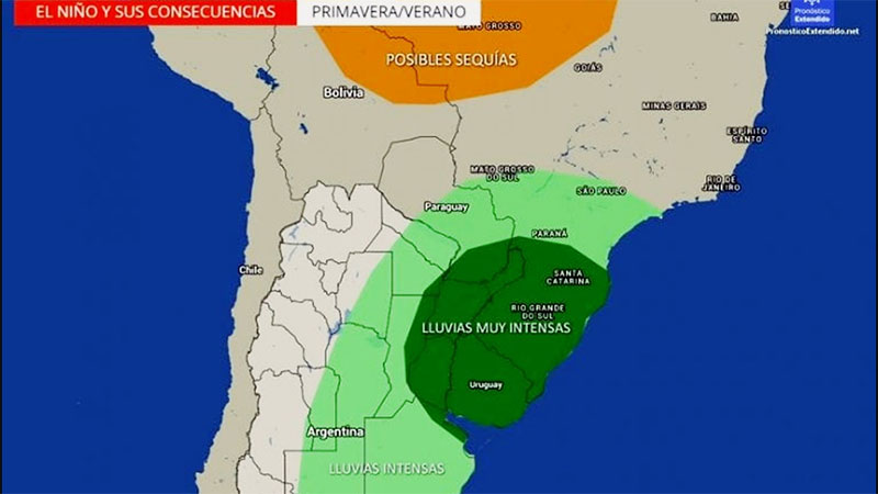 Mapa detalla las regiones de Argentina que tendrán más lluvias en próximos meses