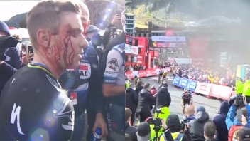 Video: ciclista impactó contra una mujer tras cruzar la meta en la Vuelta de España