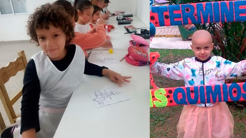 Priscila en la escuela y hace un a&ntilde;o en su &uacute;ltimo d&iacute;a de quimio