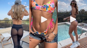 Infernal video de Julieta Poggio modelando varios tipos de bikinis