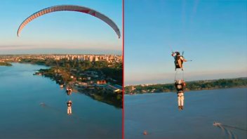 Video: audaz reto de un influencer a 100 metros de altura sobre el río en Paraná