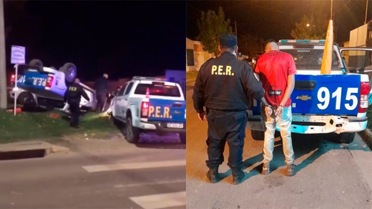 Volcó patrullero que perseguía a delincuentes que robaron una moto en Paraná