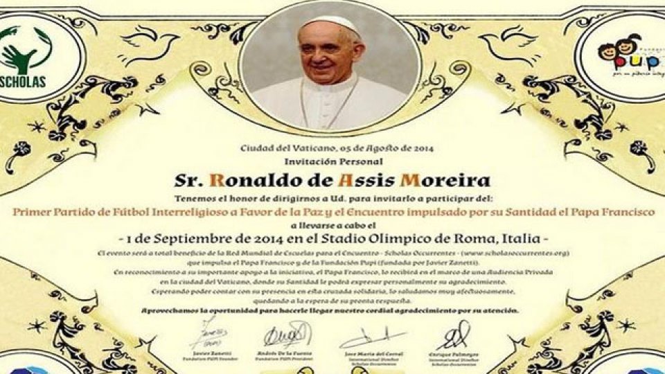 La invitación del Papa Francisco a Ronaldinho.