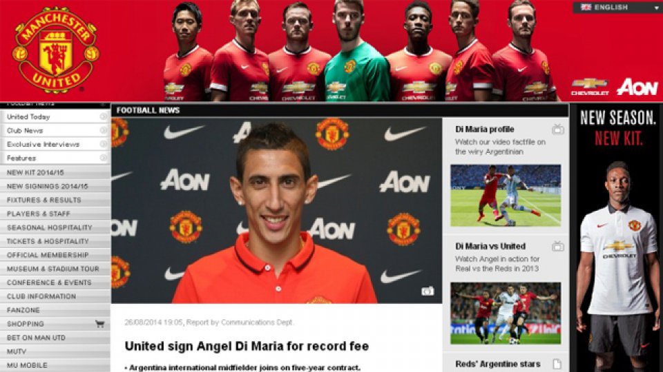 El anuncio del Manchester United en su web oficial.