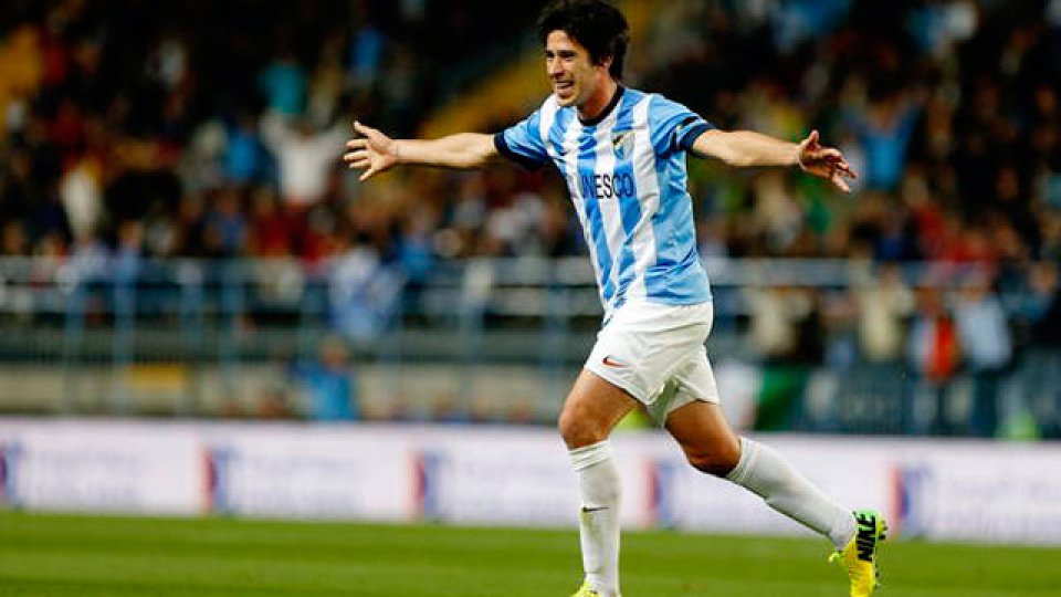Pablo Pérez festejando un gol con Málaga al Espanyol.