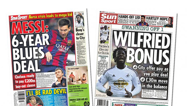 Messi en la portada de los diarios británicos Star Sport y Sun Sport.