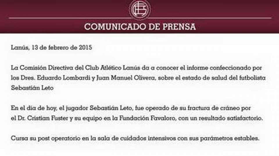 El comunicado oficial de Lan&uacute;s sobre la opereci&oacute;n de Leto.