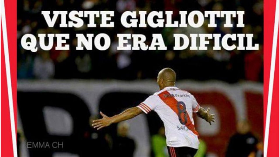 Sánchez &quot;recuerda&quot; a Gigliotti luego de convertir el penal.