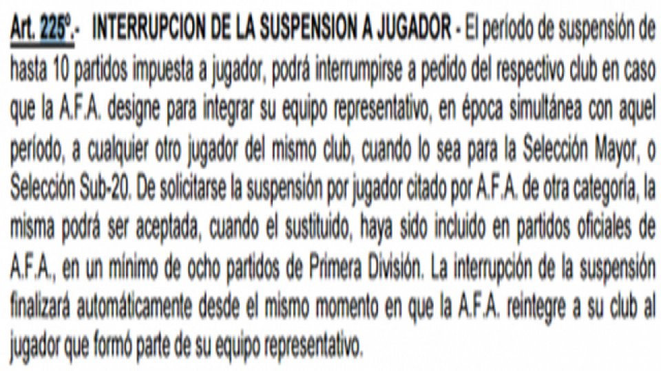 Lo que dice el Articulo 225 sobre la interrupción de la suspención a un jugador.