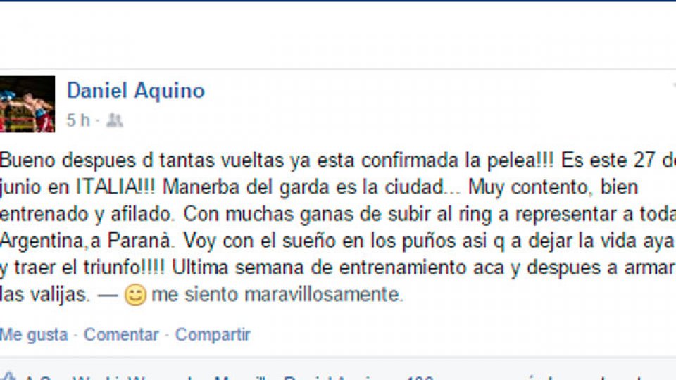 El mensaje de Daniel Aquino en facebook.