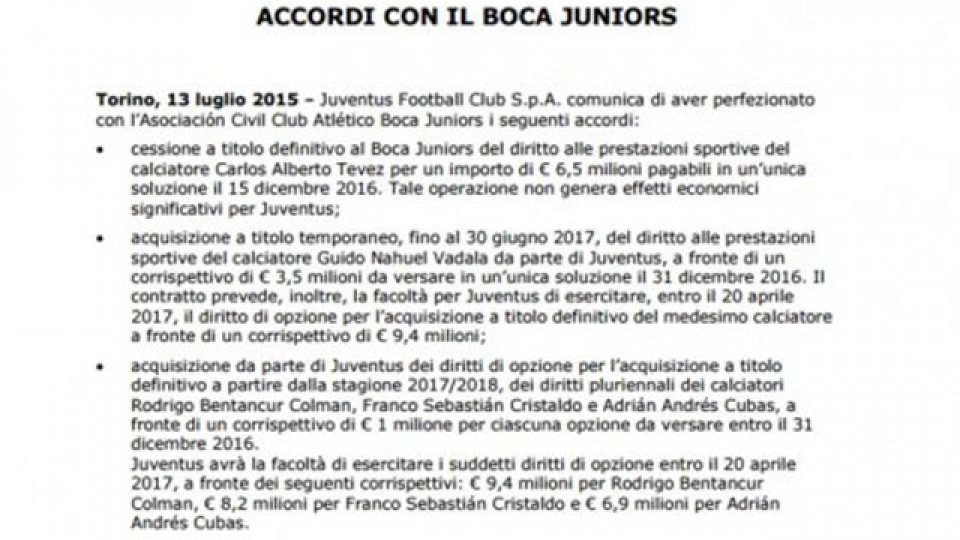 El comunicado de Juventus.
