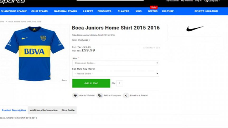 El precio de la nueva camiseta en Europa es de ?49.99 y ?59.99 con impuestos.