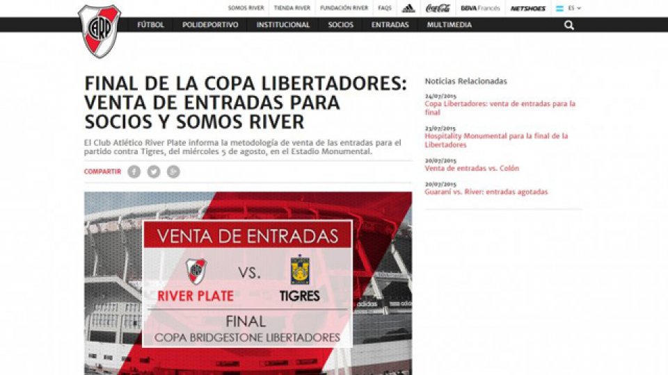 Mientras, River ya anunció cómo y cuándo se venderá el remanente.