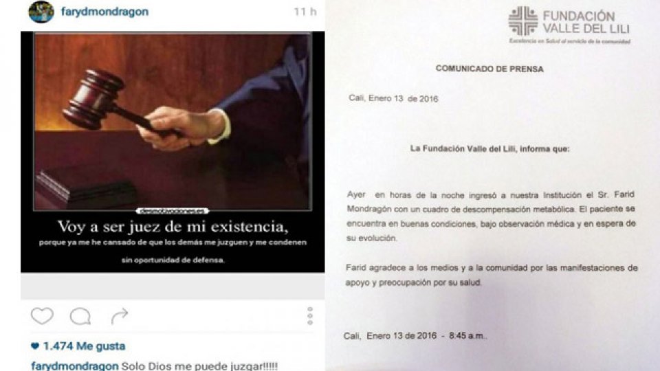 El mensaje publicado por Faryd y el comunicado emitido por la clínica.