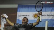 Maradona festejó la obtención de la Copa Davis y se llevó la raqueta de Del Potro