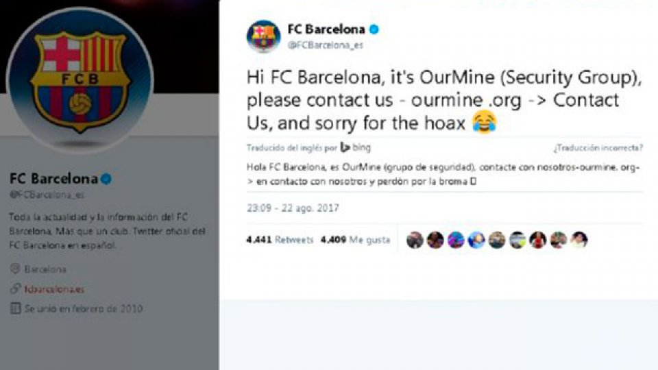 Hackearon la cuenta de Twitter del Barcelona.