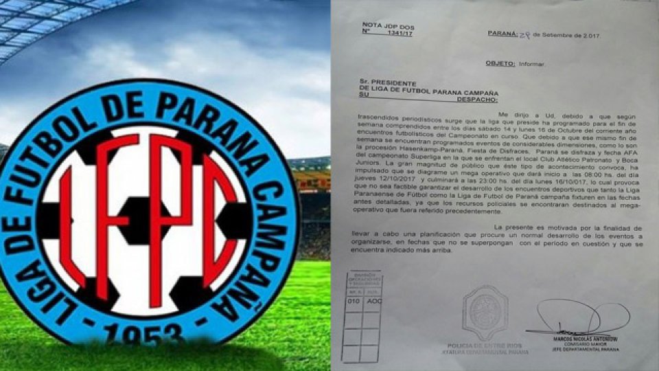La Liga de Paraná Campaña podría posponer la Fecha 16 por pedio de la policía.