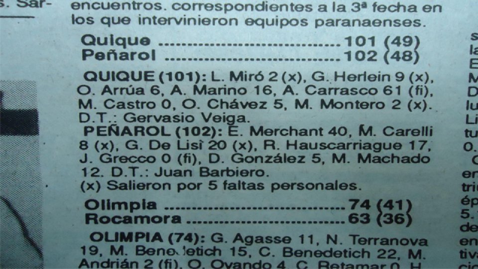 EL Diario: Liga Provincial 1989- Carrasco le convierte 61 puntos a Peñarol.