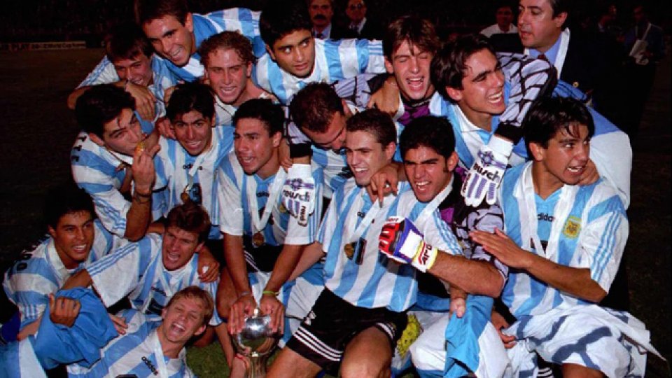 Festejo de la Selección Argentina sub 20 al ganar el campeonato juvenil.