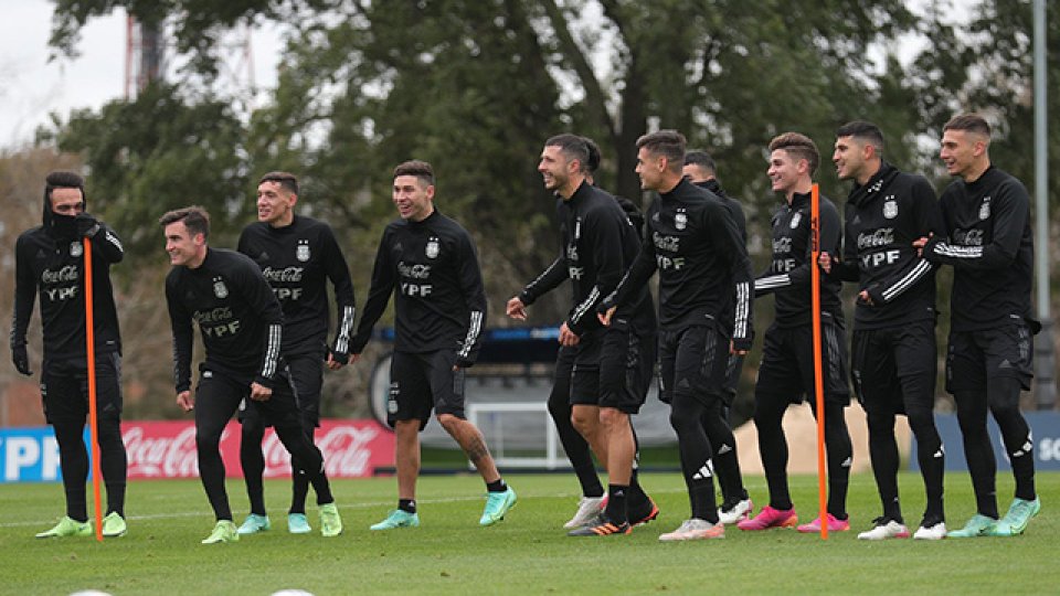 El seleccionado argentino en el predio de Ezeiza.