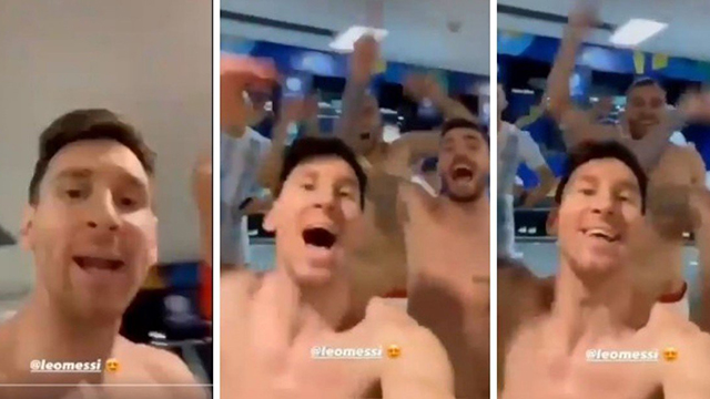 Festejo de Messi en el vestuario de Argentina.
