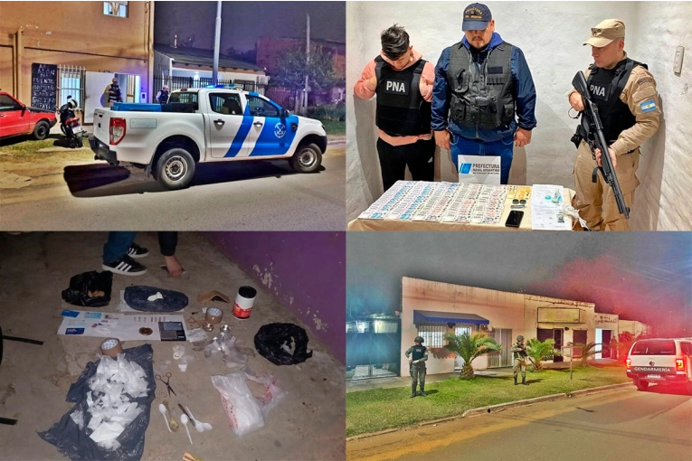 En allanamientos secuestraron más de 8 millones de pesos, cocaína, marihuana y dólares