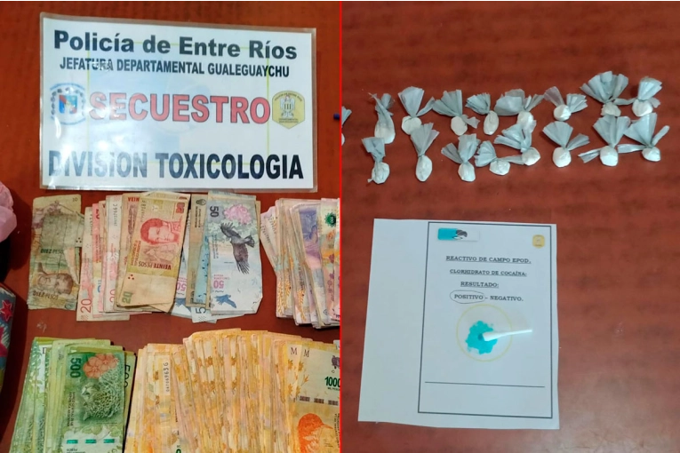 Incautaron $285.000 y 27 envoltorios de cocaína tras allanamiento en Gualeguaychú