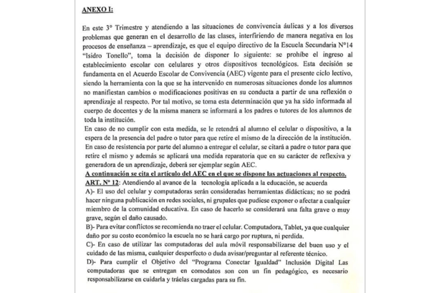 Escuela entrerriana sin celulares: “tenemos repercusiones positivas”, dijo la directora