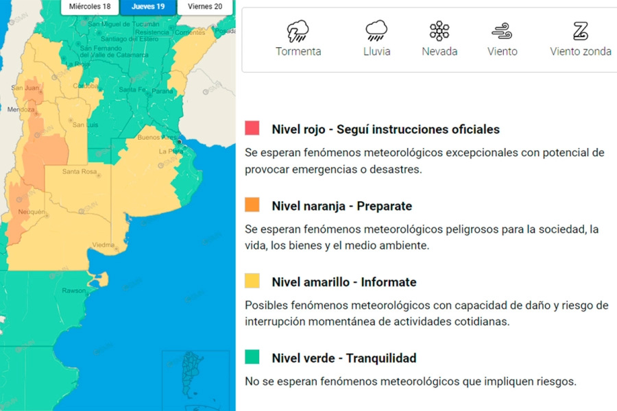 Las zonas en alerta por tormentas - SMN