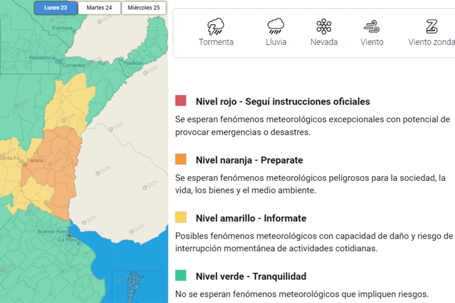 La zona en alerta por tormentas- Imagen: Servicio Meteorol&oacute;gico Nacional