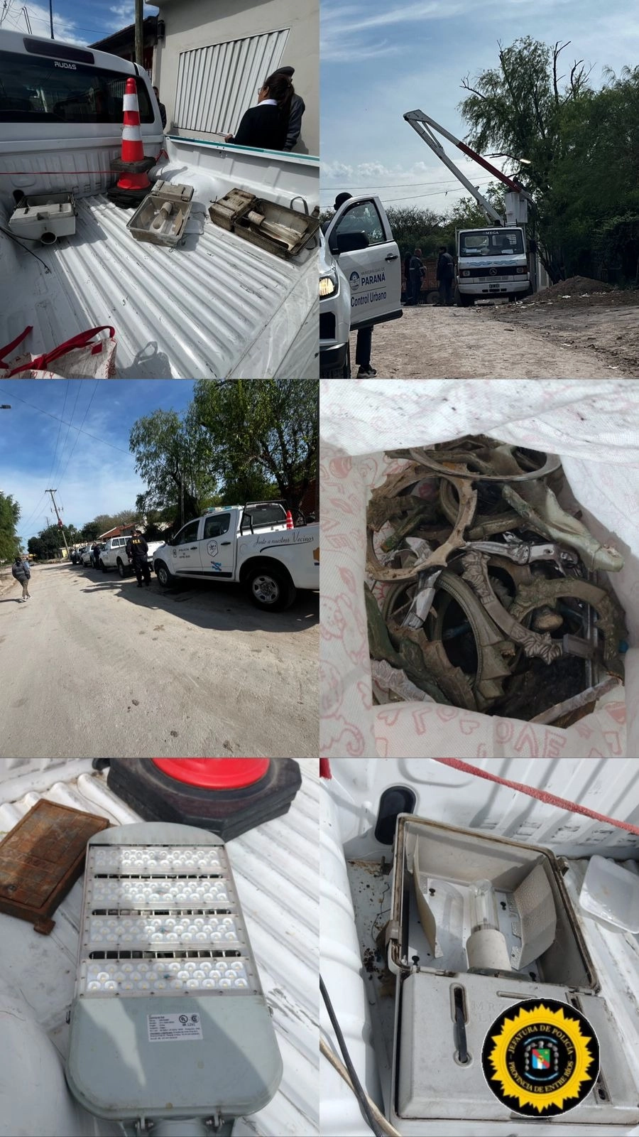 Farolas de alumbrado p&uacute;blico y otros metales. (foto: Polic&iacute;a de Entre R&iacute;os