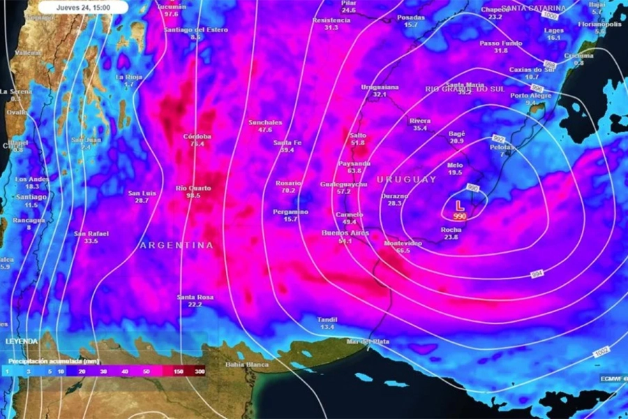 Precipitaciones esperadas en la totalidad del evento. Meteored