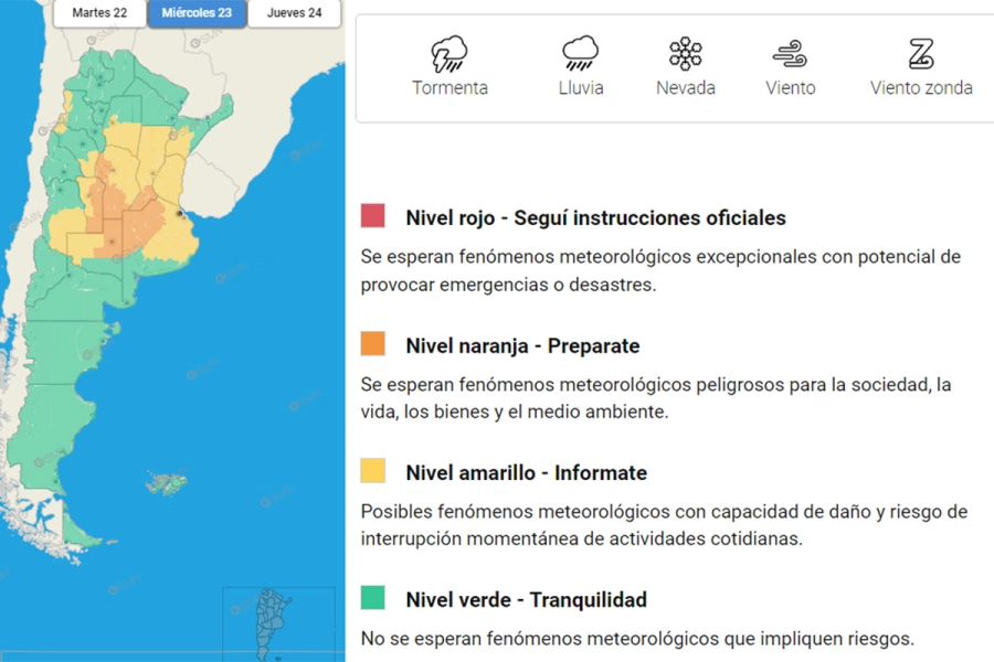 La zona en alerta para el mi&eacute;rcoles. SMN