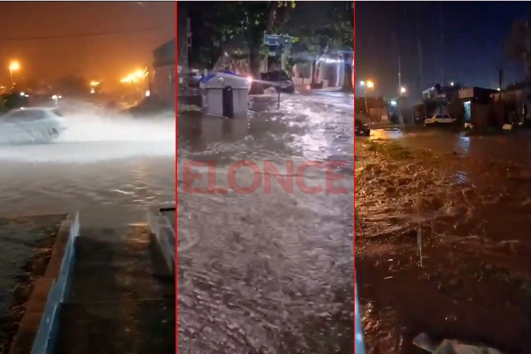 Videos: calles anegadas y contenedores arrastrados tras fuerte temporal en Paraná