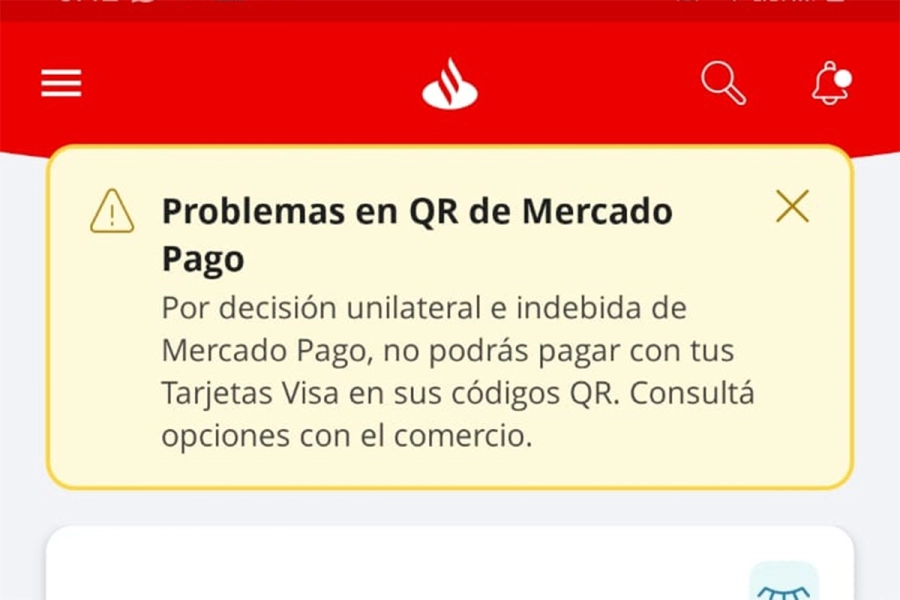 El aviso en la app de Santander