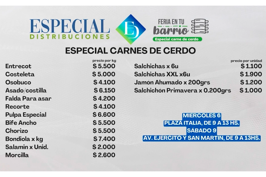 Las ofertas en carnes de cerdo. (foto: Especial Distribuciones)