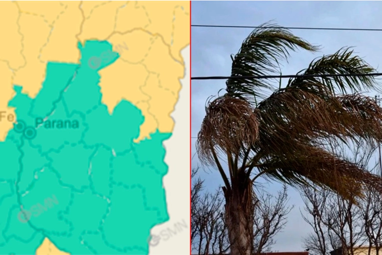 Una zona de Entre Ríos se vería afectada por fuertes vientos que podrían alcanzar los 80 km/h