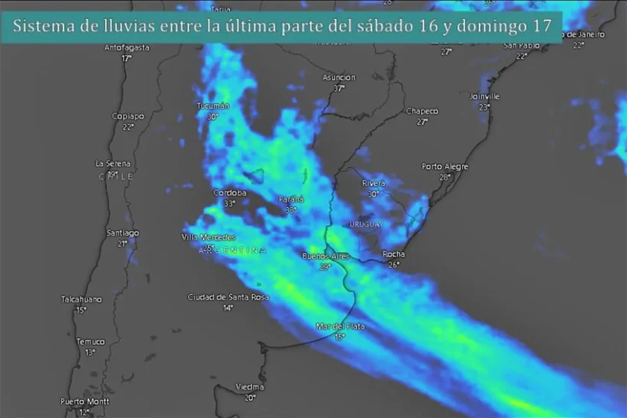 La zona de Argentina que ser&aacute; afectada por lluvias. Imagen: Infoclima