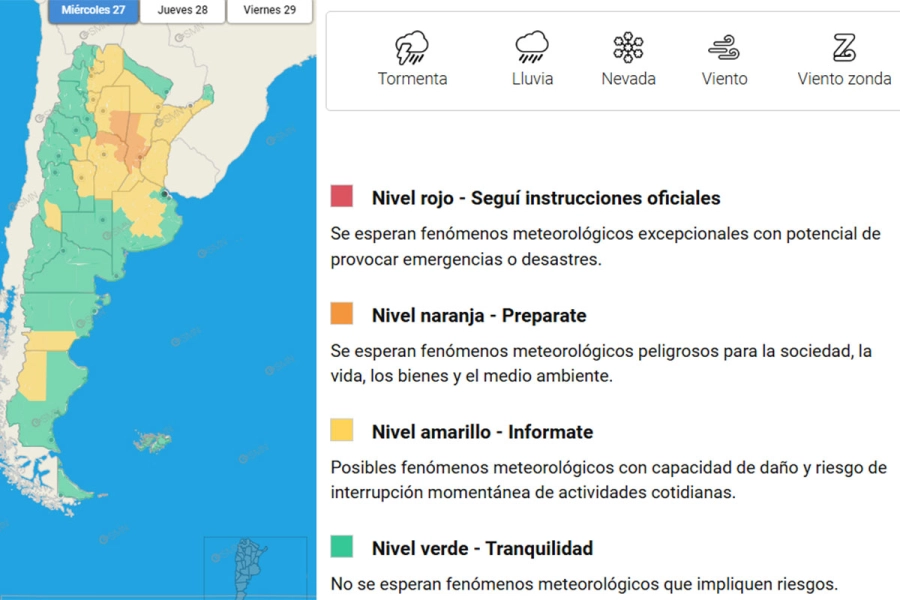 Muchas provincias en alerta por tormentas. SMN