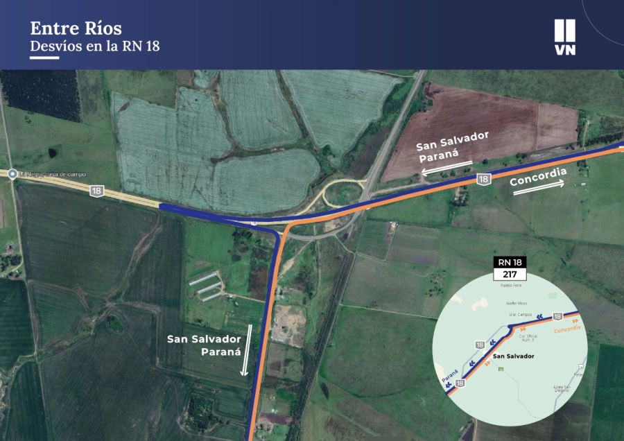 Modifican el desv&iacute;o sobre Ruta 18 en San Salvador. (foto: Vialidad Nacional)